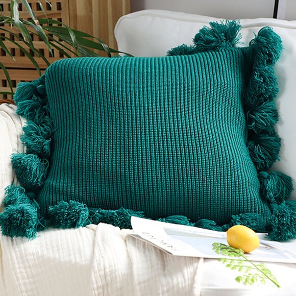 SOGA 2X 45cm Textured Pillowcase with Pom-Pom Trim (Emerald Green) - Picture 1 of 7